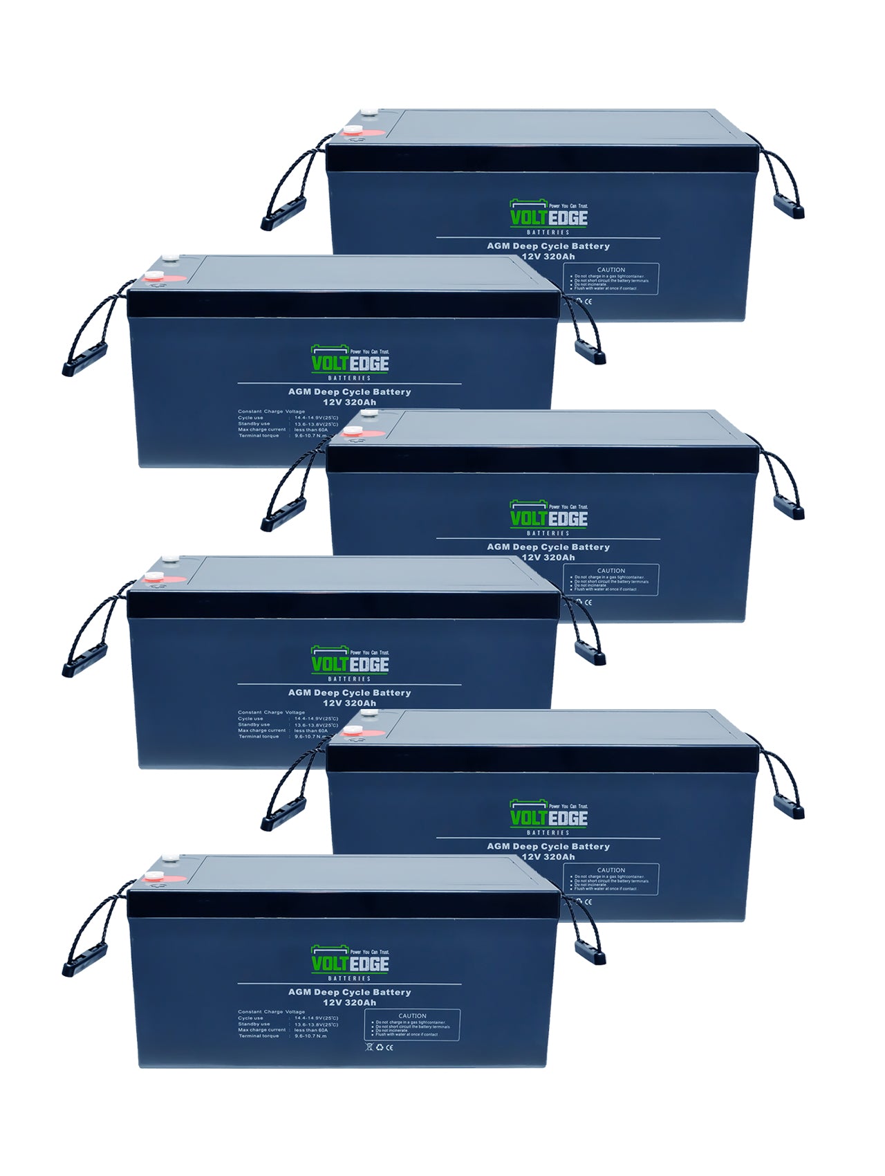 6 x 320ah AGM - 19.2kWh 24V 960AH include 3 cables (250mm) and include 4 cables (600mm)