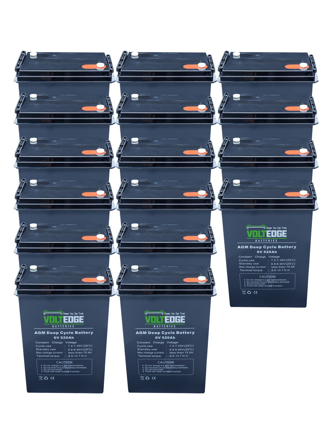 16 x 520ah AGM - 51.2kWh 48V1040AH include 12 cables (250mm) and include 4 cables (600mm)