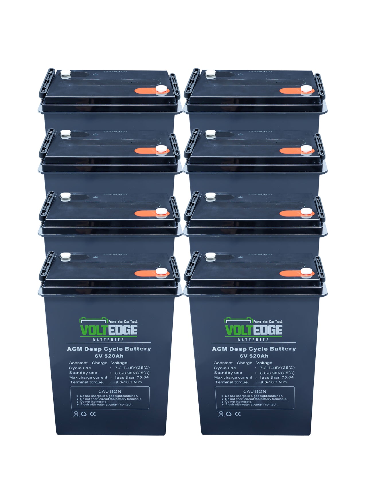 8 x 520ah AGM - 25.6kWh 48V 520AH include 6 cables (250mm) and include 1 cable (350mm)