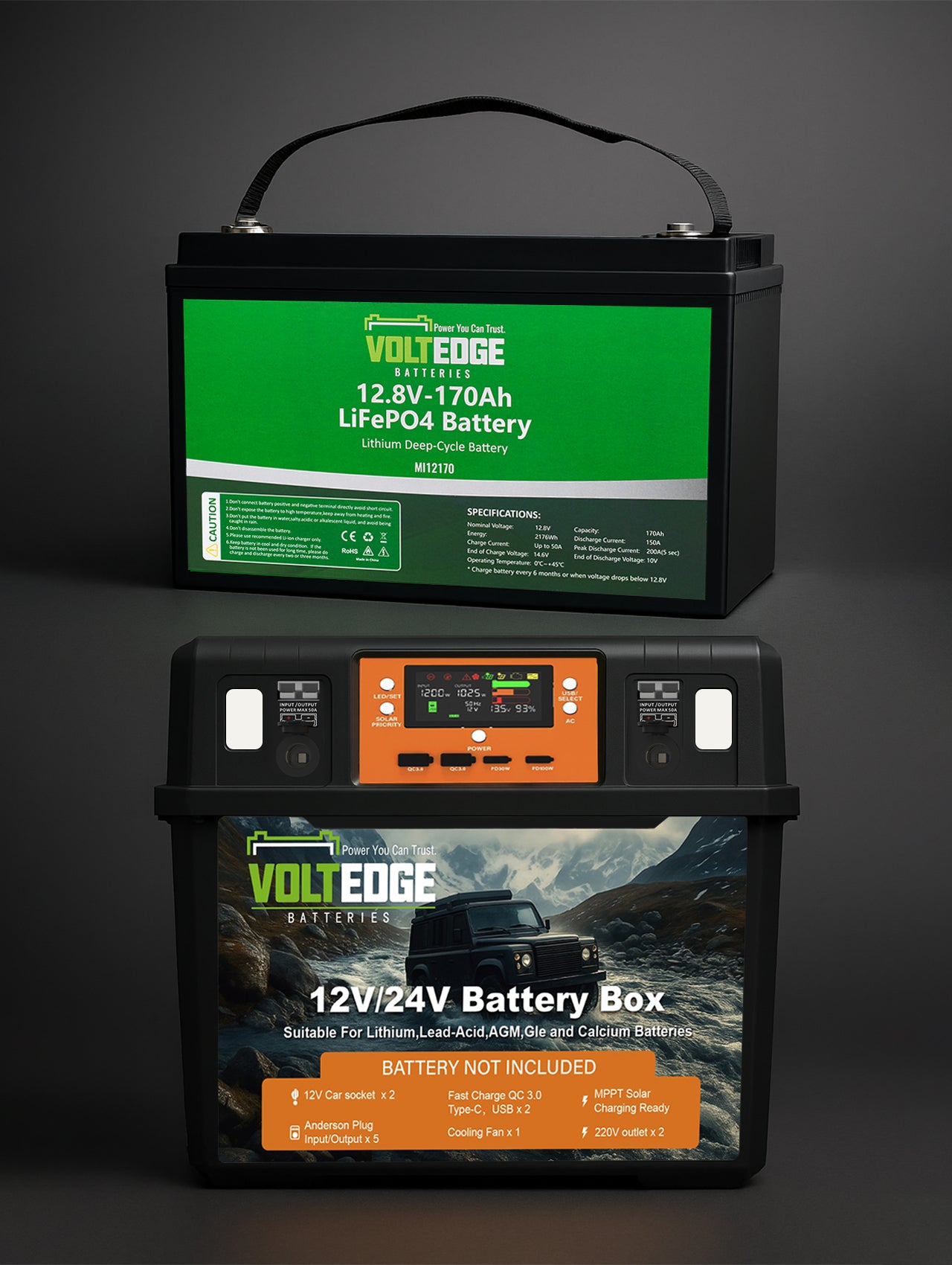 (Premium) 12.8V 170AH Lithium LiFePO4 Battery + Voltedge 1500w Power Station