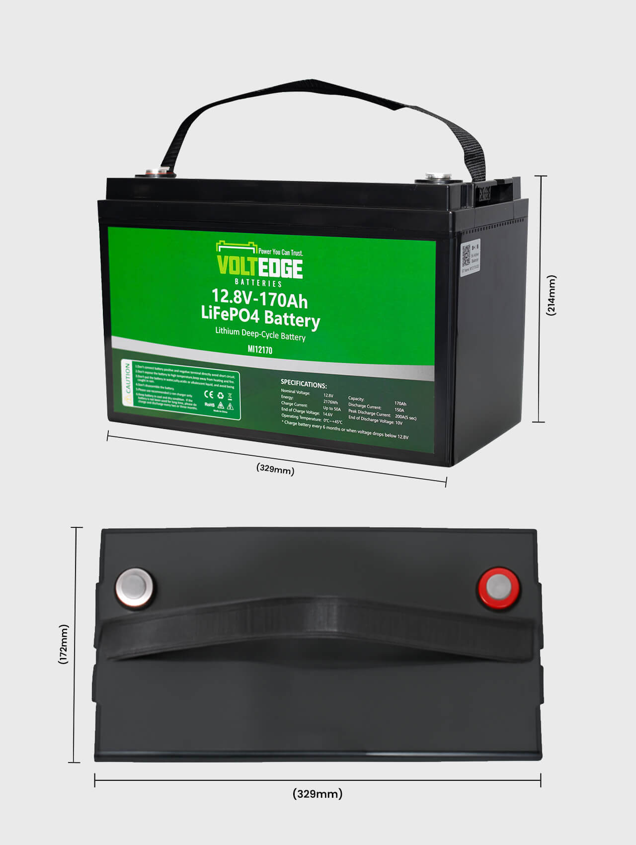 VoltEdge (Premium) 12.8V 170AH Lithium LiFePO4 Battery